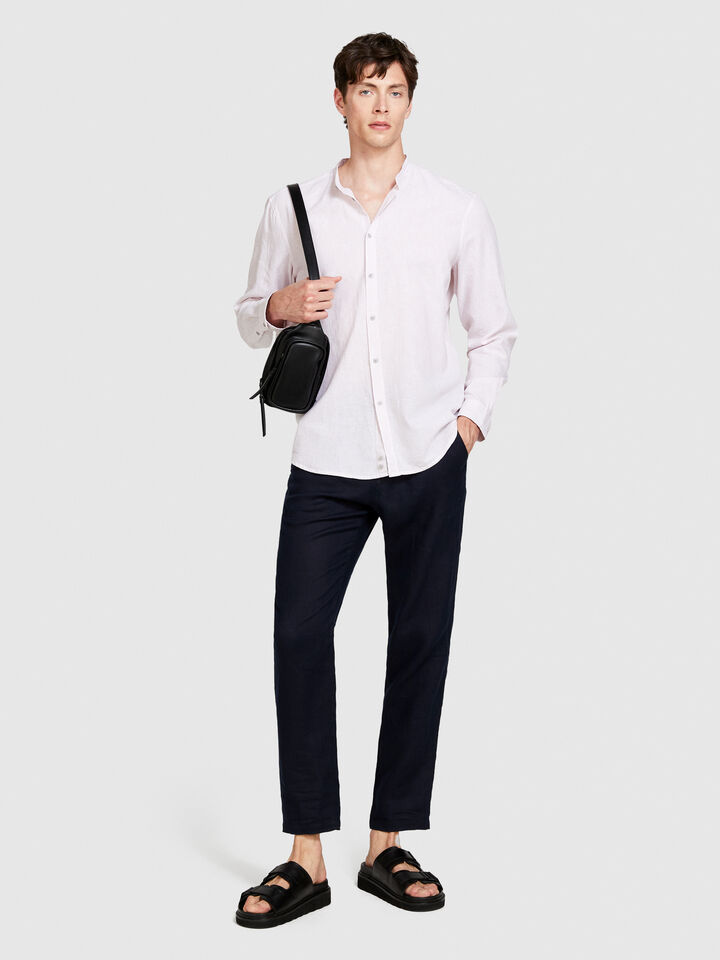 Mandarin collar shirt in linen blend - men's regular fit shirts - Soft Pink | Sisley image number 1